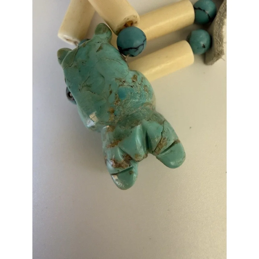 Native‎ American Turquoise Animal Bear Bird Fetish Necklace, Copper Clasp